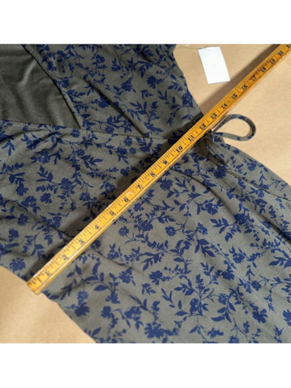 NWT Old Navy Olive Green Wrap Dress, Blue Flowers, Large Petite - Picture 9 of 11
